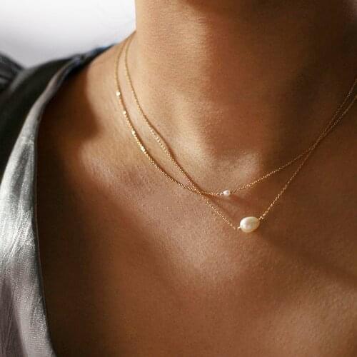 14K Gold Filled Double Layer Pearl Pendant Necklace Handmade Choker Boho Collier Femme Kolye Collares Women Jewelry Necklace