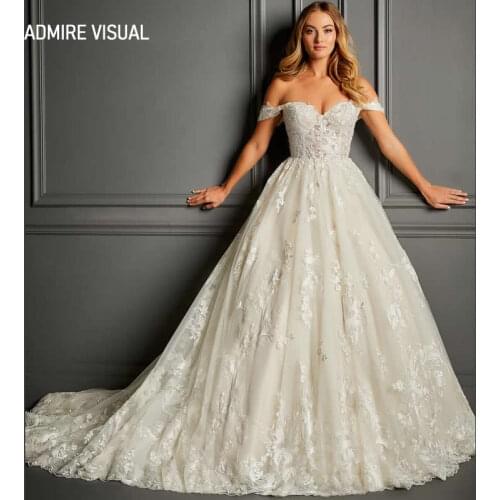 Newest Wedding Dress A-Line Lace Sweetheart Neckline Short Sleeves Off The Shoulder Plus Sizes Bride Gown 2021 Vestidos De Novia