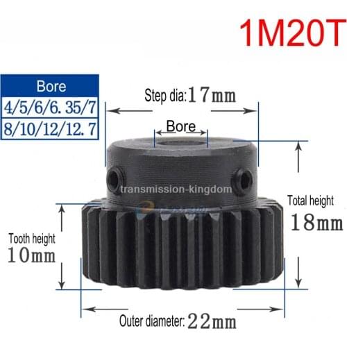 1Pcs 1Modulus Spur Gear 20/24/25 Teeth Metal Motor Pinion Convex Gear Rack Bore 4-15mm Transmission