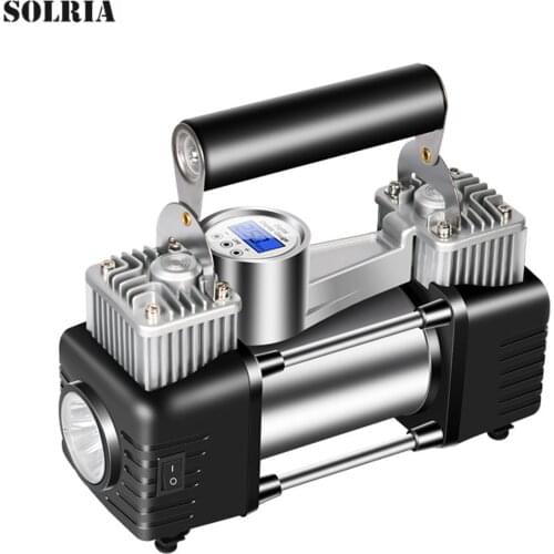 12V Heavy Duty Double Cylinder Pump Electric Portable Inflator Portable Air Compressor LED with Digital Display Car Cylinder