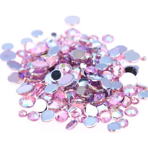 2MM-8MM Loose DIY Bling Pink AB Color Round Shape Acrylic Rhinestones Flatback Acrylic Stones Hand Craft Arts Decoration