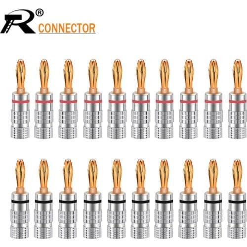 20pcs BANANA PLUGS 24K Gold-plated 4MM Banana Connector with Screw Lock For Audio Jack Speaker Plugs Black&Red