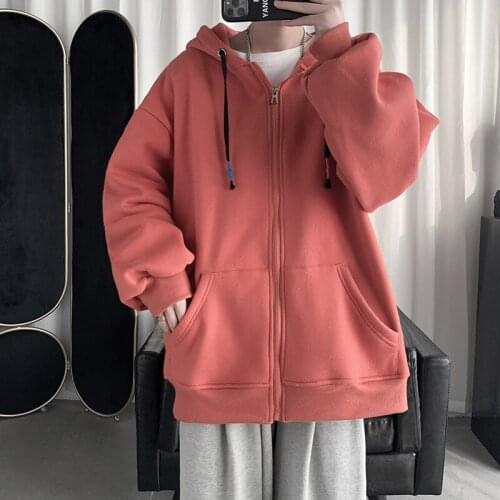 2021 Autumn Korean Mens Solid Streetwear Hoodies Casual Hooded Cardigan Sweatshirts Male 10 Colors M-3XL FK1001