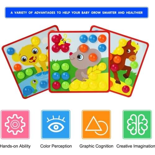 3D Animals Puzzles Toys For Children Composite Picture Puzzle Creation Mosaic Mushroom Nail Kit Educational Game Toys For Kids