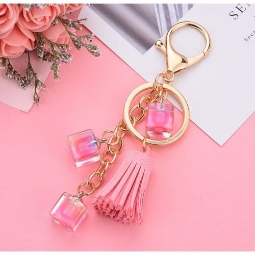 Acrylic Korean new bead in bead creative 3cm Korean velvet small tassel pendant bag accessories car key ring
