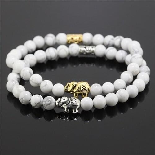 Natural Stones Silver&Gold Elephant Charm Bracelets Trendy Handmade Mens Fashion Bracelets & Bangles Jewelry Mens Accessories