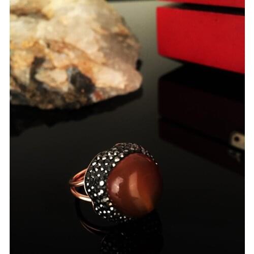 Dr Stone Natural Stone Women 'S Agate Stone Rose Gold plated Ring KRB77