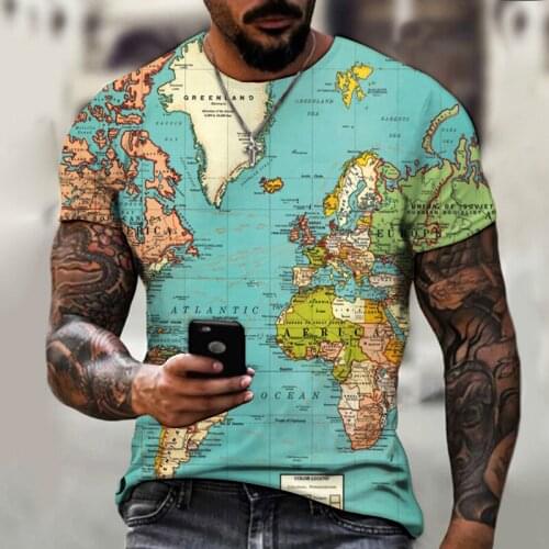 New Mens T-shirts 3d World Map Graphic T-shirt Everyday Casual Tops Summer Fashion Short Sleeve High Street O-neck Streetwear