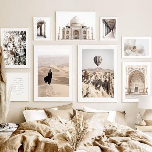Islamic Mosque Pure White Flower Desert Girl Wall Art Canvas Painting Nordic Posters And Prints Wall Pictures For Living Room