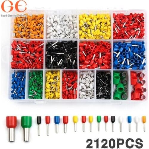 2120 PCS Cord End Copper Electric Wire Crimp Connectors Insulated Cord Pin End Terminals Kit 22AWG-5AWG with Box crimp