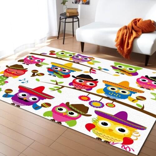 Colorful Owl Cactus Music Guitar Carpet Bedroom Room Bedside Blanket Rug for Living Room Cloakroom Carpet Bedroom Decor