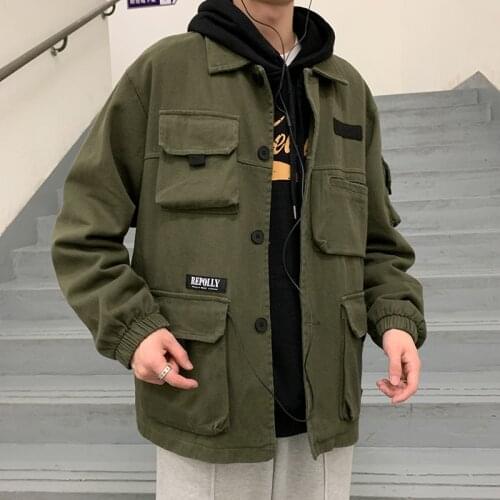 5XL-M Autumn Winter New Multi Pockets Loose Casual Jacket Men Clothing 2021 Turn Down Collar Long Sleeve Outwear Coats