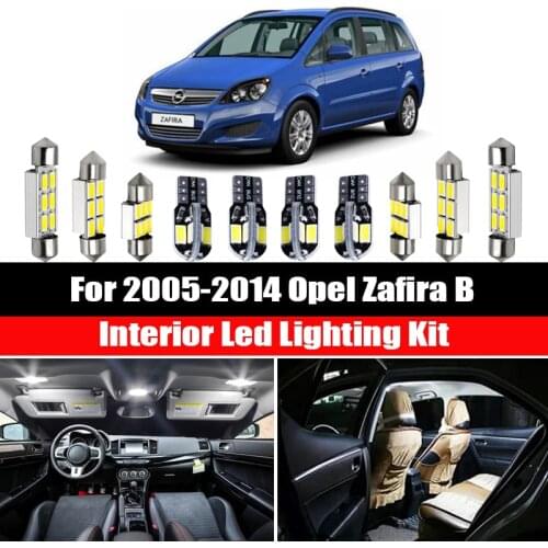 12 Bulbs For 2005-2014 Opel Zafira B Canbus LED Interior Light Kit Map Dome Trunk Cargo Reading Ceiling Lamp Car Accessories