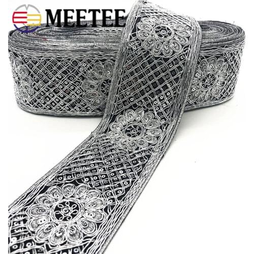 3/5M 78mm Ethnic Silver Thread Sequins Webbing Ribbon Tape Shoes Dress Decorative Embroidered Lace Trims DIY Sewing Accessories