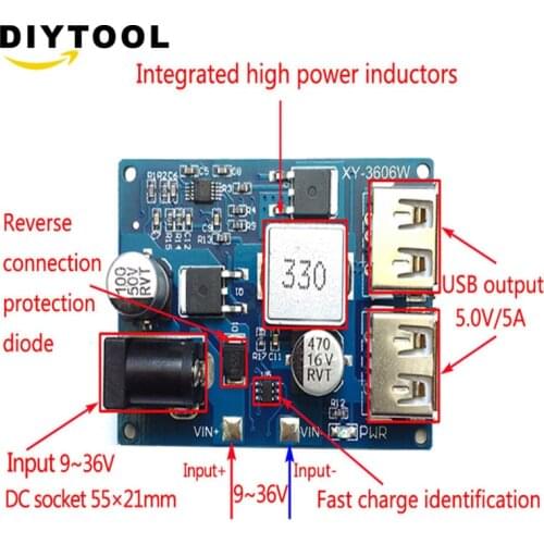 LM2596S DC-DC 24V/12V to 5V Buck Converter Step Down Adjustable Power Supply Module Double USB Interface Voltage Regulator 5A