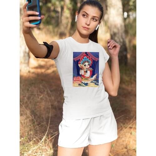 Peking Opera Fans Edgy Shirt Womens Clothes Soft Girl Aesthetic 2021 O-Neck Vogue Short Sleeve Spring Autumn 90S Casual Hipster