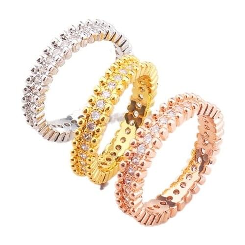 Fashion Full Cubic Zircon Bead Edge Ring Women Jewelry