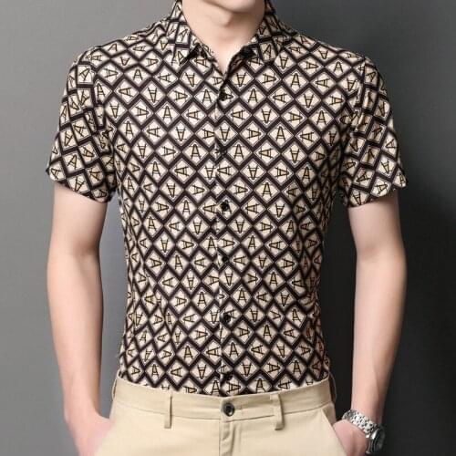 Spring and summer mens short-sleeved shirt printed floral trendy casual large size wide shirt