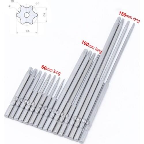 801 5mm Round Shank Torx Screwdriver Bits Set for DC Powered Electric Screwdriver bit Hand Tools T6-T25 60mm 100mm 150mm length