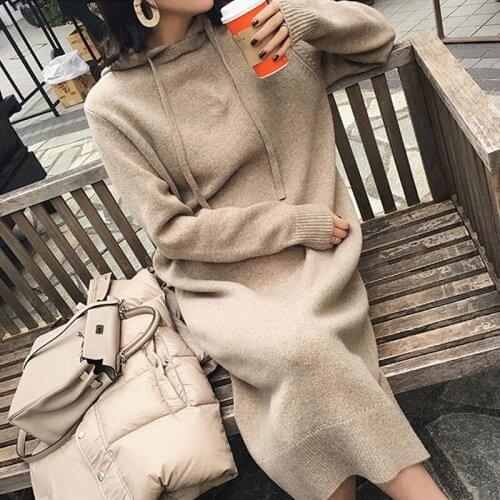 NEW Autumn Sweater Women Dress Winter Long sleeve Sweater Knitted Dresses Long loose Maxi Oversize Dresses Knitting Robe Vestido