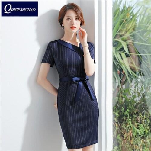 New professional dress short-sleeved mid-length striped waist skirt skirt overalls