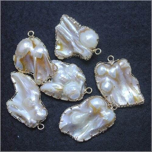 Natural cultured freshwater pearl pendants with golden colors metal parts size 35x25mm loose beads pendants jewelry findings