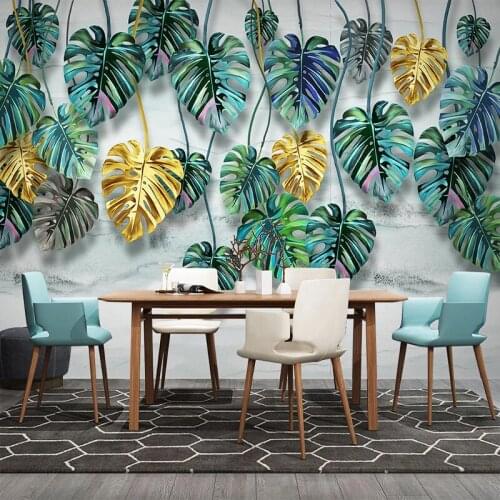 Custom 3D Photo Wallpaper Tropical Plant Leaves Golden Green Mural Wall Painting Living Room Bedroom TV Background Home Decor