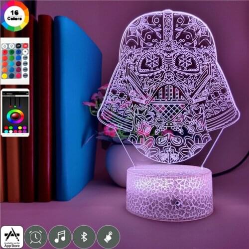 Cool Night Light LED Black Warrior Helmet 3D Table Lamp Gaming Room Decoration Nightlight Atmosphere Boys Kids Teenagers Gift