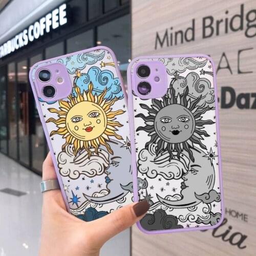 Sun and moon stitching pattern Phone Cases matte transparent For iphone 7 8 11 12 plus mini x xs xr pro max cover
