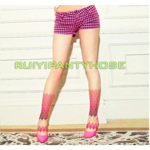 RUIN Fashion color block multicolour rhombus stockings silk thin personality summer pantyhose womens stockings