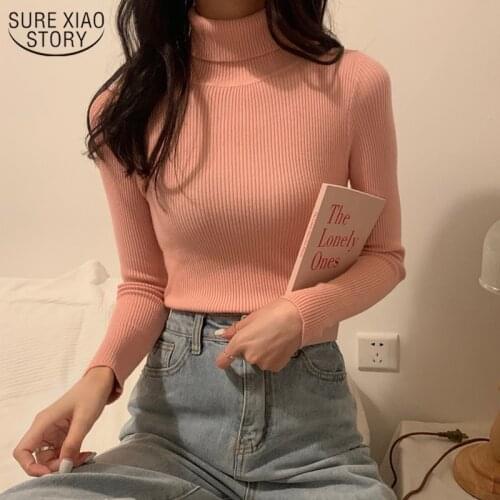 Long Sleeve Slim Pullover Women Sweater 12 Colors Winter Clothes Women 2021 Solid Color Slim Turtleneck Womens Knitwear 10816