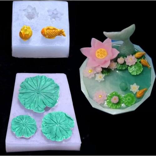 DIY Crystal Epoxy Resin Mold Lotus Fish Lotus Leaf Crafts Casting Silicone Mould J0PC
