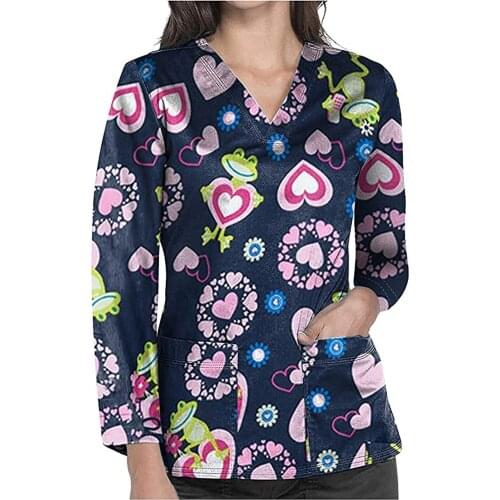 Scrubs Uniform For Women Scrub Top Long Sleeve V-Neck Tops Ladies Working Uniform Blouse Nurse Accessories медицинская одежда W5