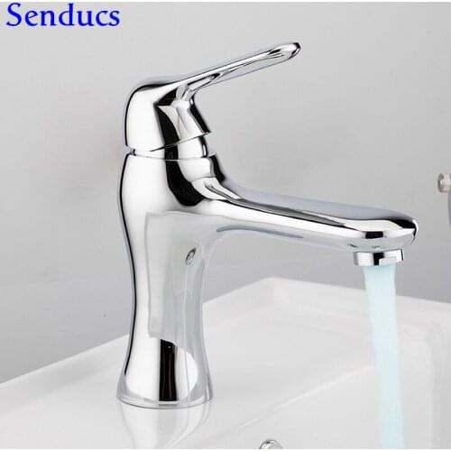 Senducs Solid Brass Basin Faucet Quality Polished Chrome Bathroom Basin Faucet Single Lever Hot Cold Bathroom Mixer Tap