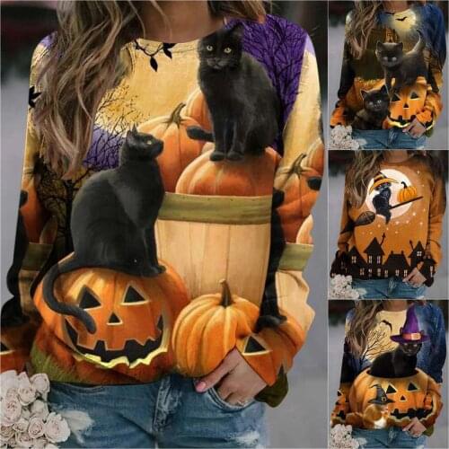 Halloween decoration 2021 Autumn Halloween Womens Sweater Long Sleeve Casual Printed Womens Tops Christmas ornaments