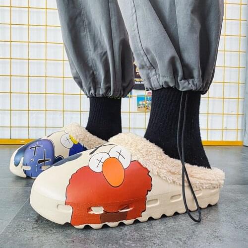 Waterproof Winter Slippers For Men Casual Fur Warm Cartoons Non-Slip Indoor Slides Corduroy Couple Slipper Female Shoes 46