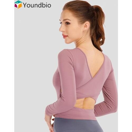 YOUNDBIO 2021 Long Sleeve Yoga Shirts Women Sport Fitness Slim Blouses Sexy Crop Top Female Workout Padded Tops Fashion T Shirt
