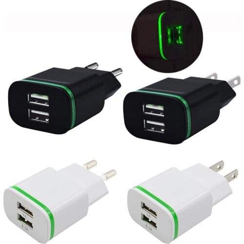 2 Ports Mobile Phone Adapter With Led Light Wall USB Charger For iPhone 6 7 iPad Samsung Charging Device EU US Plug