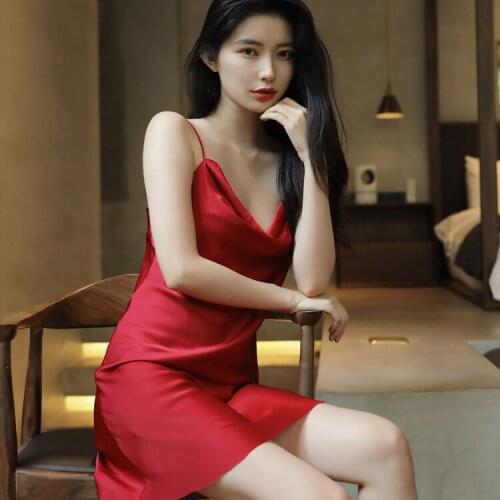 Women Satin Sexy Nightgown Sleeveless Solid Spaghetti Strap Sleepwear Bride Wedding Homeclothes Ice Silk Intimate Lingerie Dress