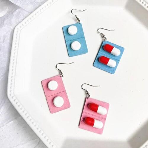 Pill Shape Drop Earrings For Women Creative Wooden Capsule Pendant Dangle Earrings Female Cute Punk Ear Jewelry Accessories Gift