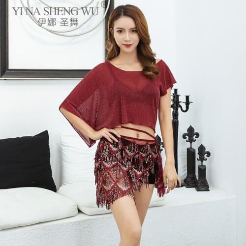 Belly Dance Costume Female Adult Sexy Style Top And Hip Scarf Tulle Sequins Performance Suit Profession Practice Clothing Summer
