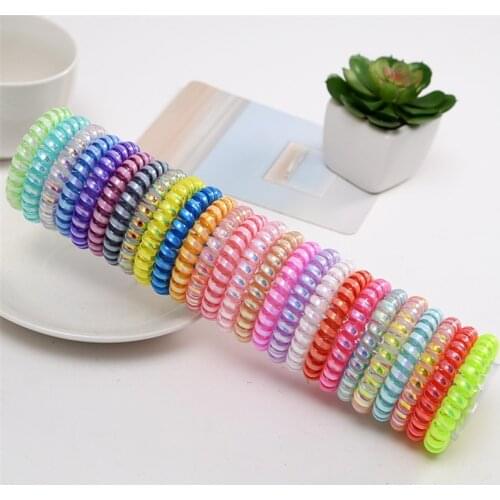 10Pcs/Lot Girls Hair Accessories Elastic Hair Bands Telephone Wire Bracelet Candy Color Headdress Women Scrunchy Ponytail Holder