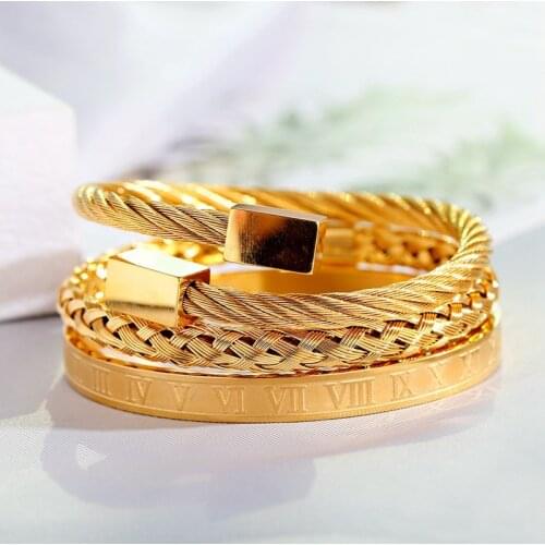 3pcs/set Luxury Jewelry Hip Hop Gold Bracelets Men Charm Stainless Steel Bracelets & Bangles Pulseira
