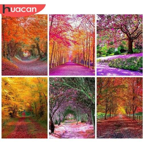 HUACAN Full Square 5d Diamond Painting Tree Mosaic Nature DIY Diamond Embroidery Landscape Home Decor Craft Kit