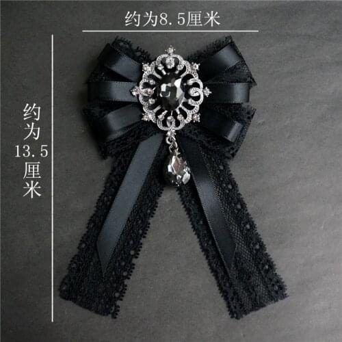 Free Shipping New pin fashion casual female woman Original handmade bow tie brooch Black Lace Ribbon Rhinestone shirt collar