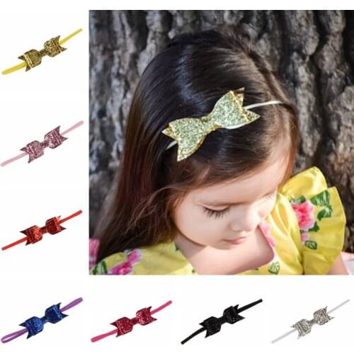 Yundfly Baby Girls Shiny Sequin Bow Headband Kids Hair Bow Sequin Bowknot Hairbands Newborn Headwear Photography Props