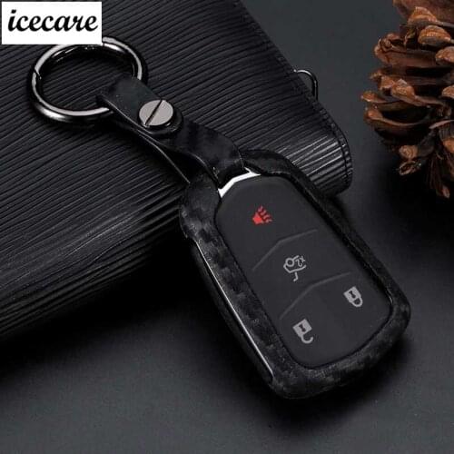 Carbon Fiber Silicone Car Key Cover Case For Cadillac Escalade 2015 6 Buttons Auto Key Case with keychain