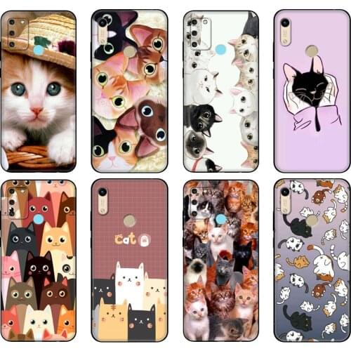 Black tpu Case For Huawei Honor 8a Prime 8s Prime 9 Lite honor 9A 9C 9X Premium 9x Pro 9S Case Cover Cat Cute Kitten Catling
