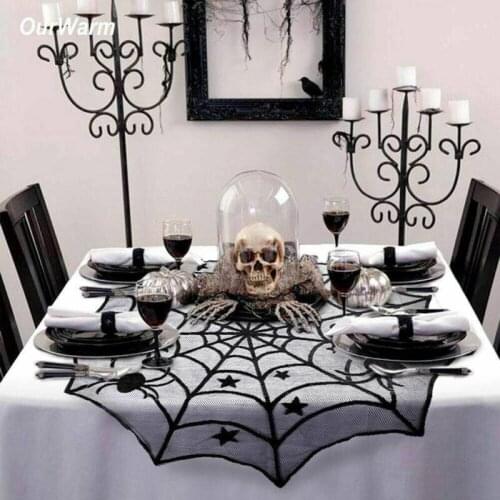 Halloween Black Lace Spiderweb Table Cloth Table Covers Window Hanging Horror Halloween Party Decoration