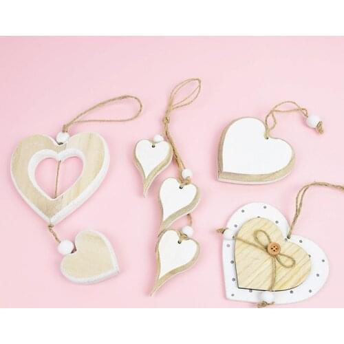 Wooden Heart Pendant DIY Wood Craft Hanging Ornament Wedding Birthday Favor Home Party Supplies